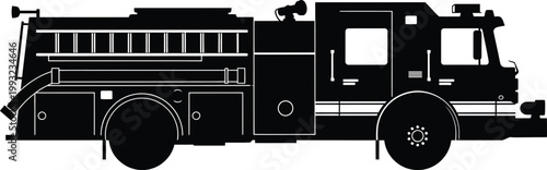 A black and white drawing of a fire truck Vector, illustration