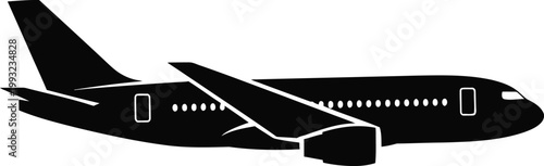 Black silhouette of a commercial airplane Vector, illustration