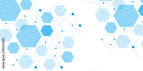 Abstract white background with blue hexagons seamless pattern and geometric in vector design. Futuristic blue neon honeycombs. Modern technology design .Minimal style website banner, decoration .