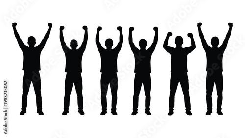 Εκτύπωση καμβά Six silhouetted figures with arms raised in a celebratory or victorious gesture