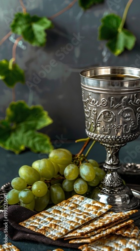 Wine Chalice With Green Grape For Passover 