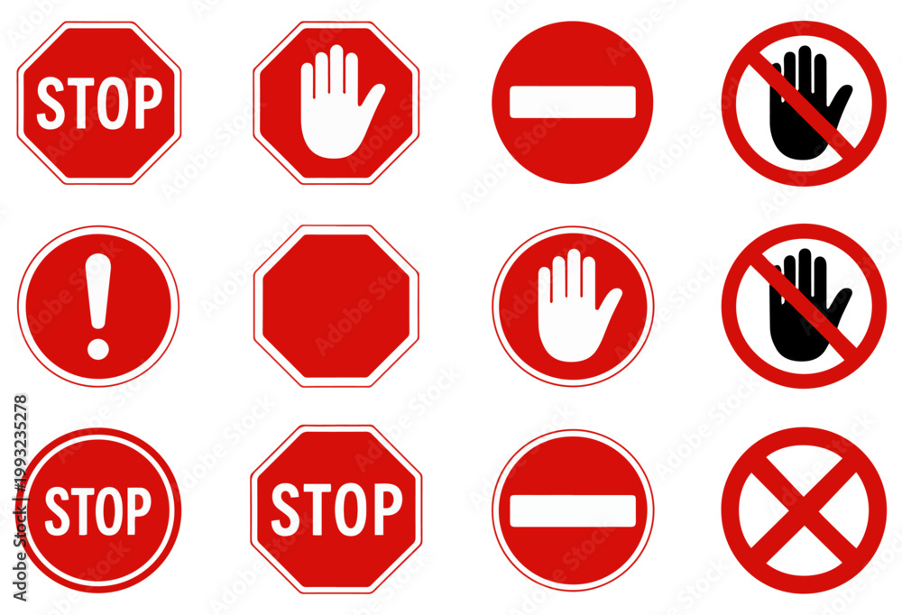 Fototapeta premium stop sign icon set with hand gesture