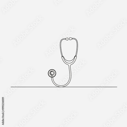 Minimalist stethoscope line art on white background, medical concept