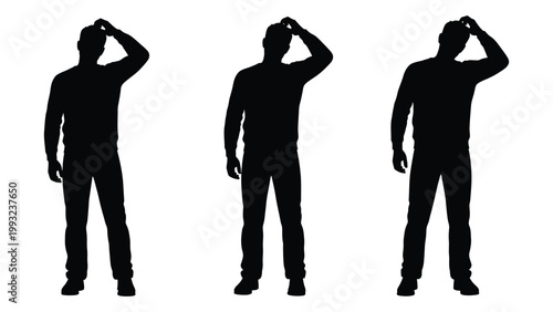 Принти на полотні Three identical silhouettes of a man with hands on head appearing in sequence