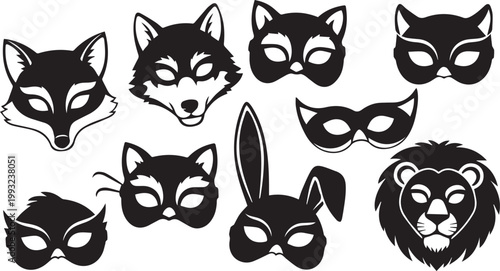Animal Face Mask Icon Set for Carnival and Party Costumes