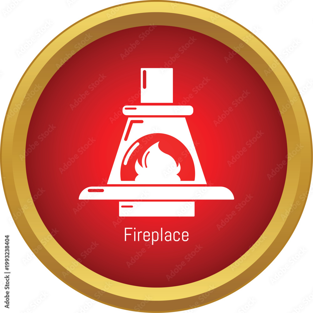 Fototapeta premium Fireplace icon representing home, heat, and warmth in a red circle