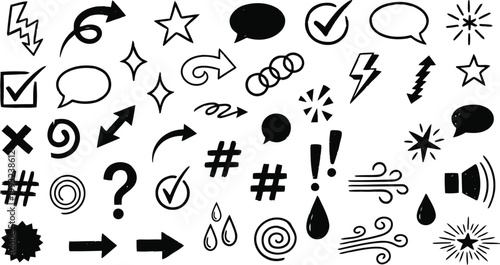 Collection of hand drawn doodle icons and symbols with collection illustration calligraphy