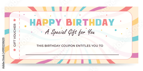Vector birthday gift voucher template. A bright, festive coupon for redeeming a gift.