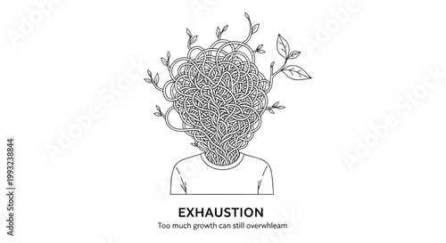 Exhaustion, mental health, burnout, stress, vector illustration