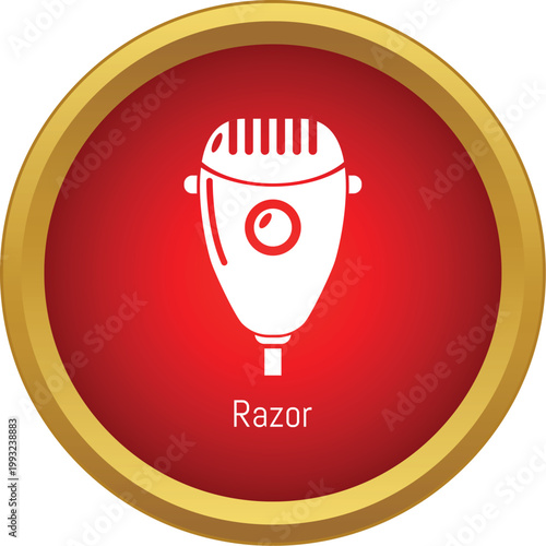 Electric razor symbol for shaving and hygiene in a red and gold circle