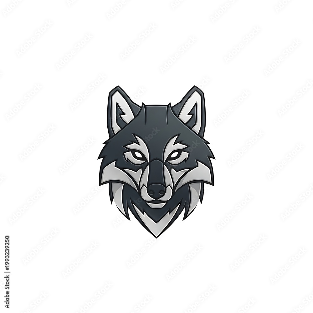Fototapeta premium Stylized grey wolf head mascot logo on a white background