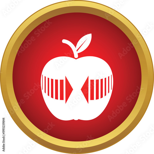 Apple icon featuring a barcode and genetic modification arrows on a red button
