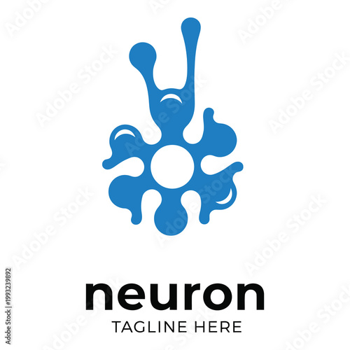 Blue neuron cell logo with tagline space  medical symbol icon