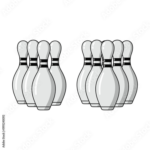 Cartoon bowling pins standing in two triangular formations side by side icon