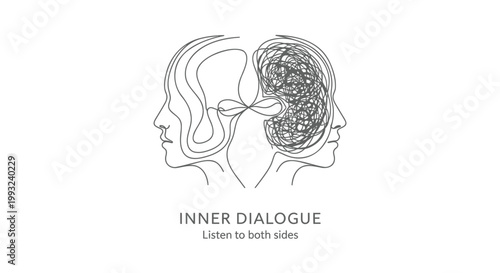 Mindful thinking, inner conflict, brain vs emotions, psychology concept, vector illustration