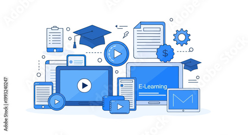 E learning online education system icons.