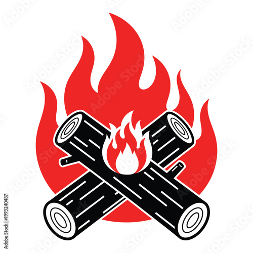 Crossed logs with flames burning on top  fire pit symbol icon
