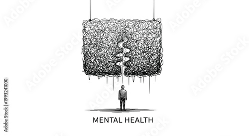 Mental health concept, anxiety disorder illustration, depression vector, psychology symbol
