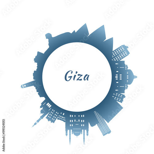 Giza skyline with colorful buildings. Circular style. Stock vector illustration
