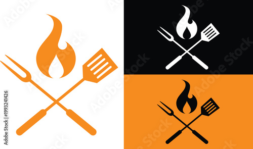 Hot Grill Logo and BBQ logo vector