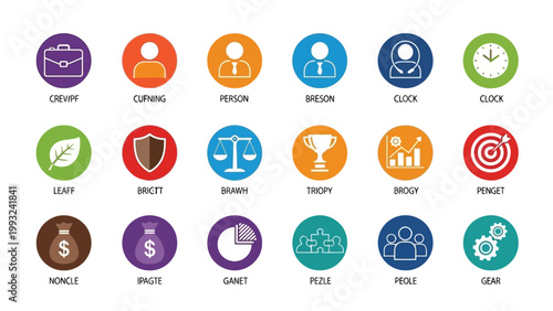 Collection of colorful icons representing various abstract concepts and themes Vector