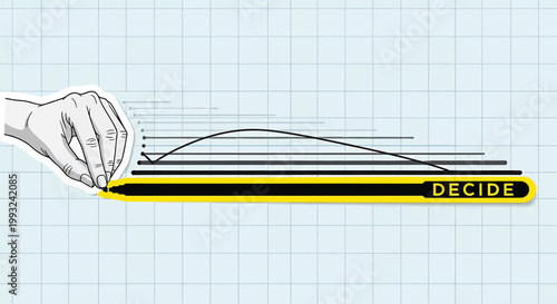 Vector hand drawing, decide pencil, business decision making, creative process, illustration
