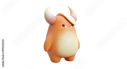 Cute Orange Cartoon Monster with Horns and Hair