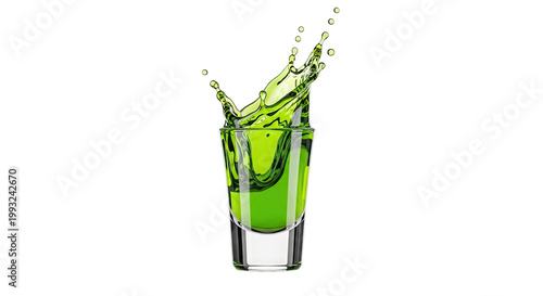 Green Liquid Splash in Shot Glass