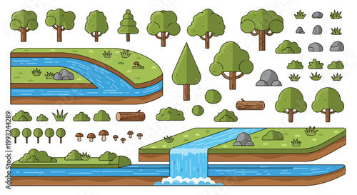 Set of 50 Flat Design Nature Landscape Elements Vector