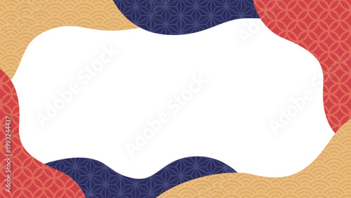和柄背景に白い波型余白を入れた和風フレーム 1920×1080サイズ