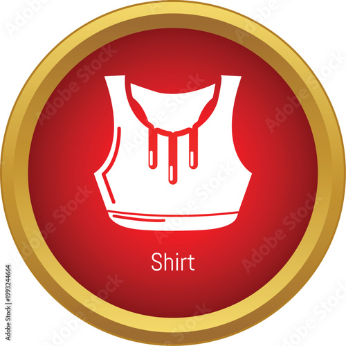Blood dripping from a white shirt icon on a red and gold circle