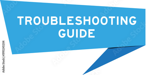 Blue color speech banner with word troubleshooting on white background