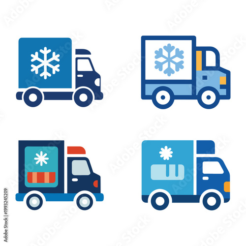 Refrigerated trucks with snowflakes on the side for cold food transportation and delivery services  logistics and supply chain management