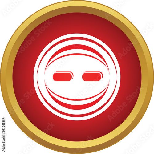 Red and gold button icon with two holes for clothing fastening