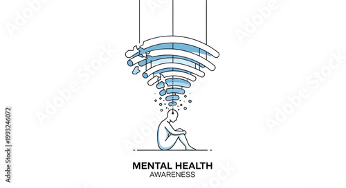 Mental health awareness, mindfulness, psychology, wellness, vector illustration