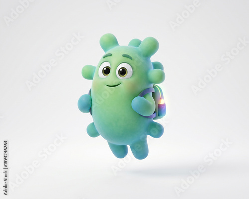 3D Bacteria character on white background