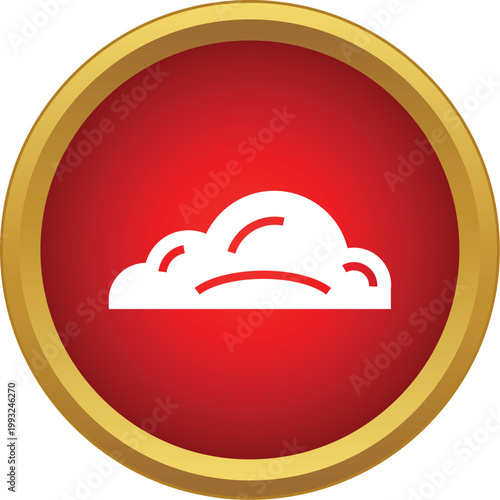Cloud icon symbolizing overcast weather conditions inside a red circle with a gold outline