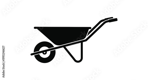 Simple black silhouette of a wheelbarrow a gardening tool against white background silhouette