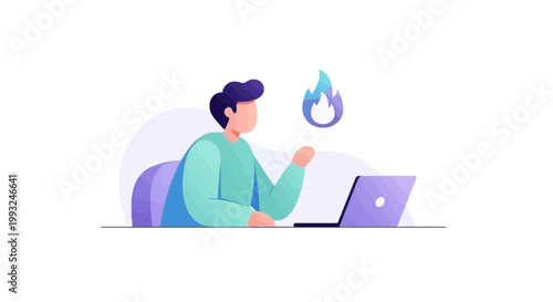 Young Woman Analyzing Data with Fire Icon on Laptop Screen