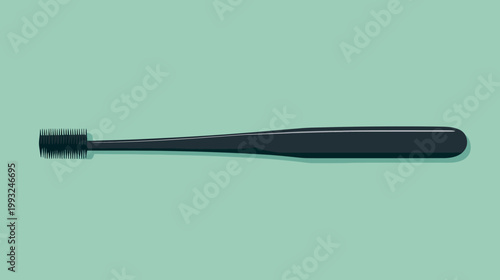 A black toothbrush isolated on a pastel mint green background, simple and modern graphic design