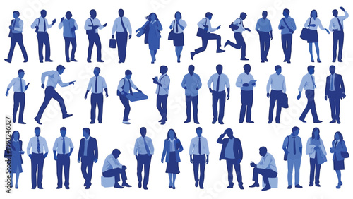 Diverse silhouettes of professionals in various poses and activities Vector