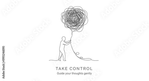 Minimalist motivational poster, mental health illustration, vector line art, take control quote