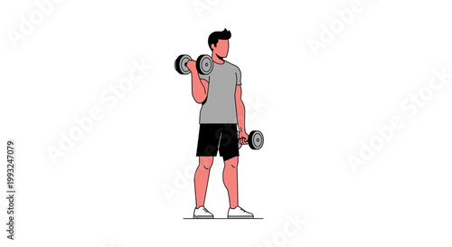 Fitness, workout, exercise, illustration, man with dumbbells, weightlifting, vector graphics