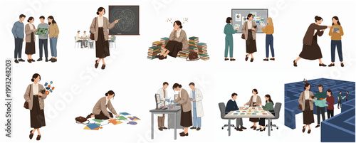 Creative Flat Design Illustration Set Representing Business, Education, Science, and Problem Solving Concepts