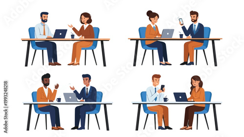 Professionals collaborating in various meeting and working scenarios Vector
