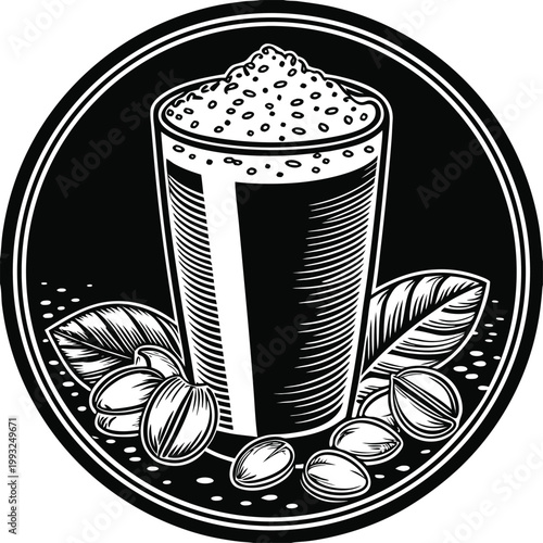 Black coffee, coffee cup, vector illustration, caffeine drink, coffee beans