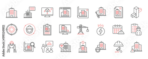 Building Information Modeling icon collection set. Containing design, information, development, construction, technology, and more