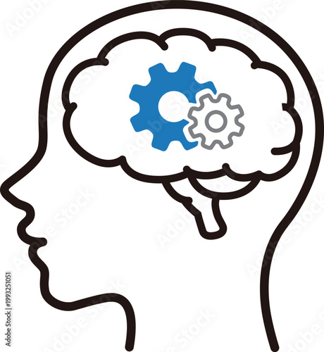 Brain with gears inside icon logical thinking and analysis concept