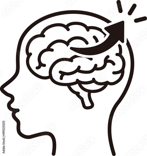 Brain with outgoing arrow icon idea execution concept