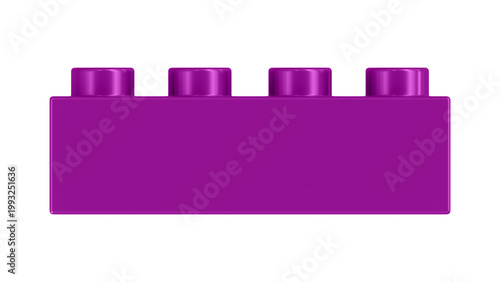 Purple Plastic Construction Brick With Four Studs Isolated on White Background. Minimal Toy Building Block Used for Creative Play, Education and Modular Construction Concept. 3D Illustration